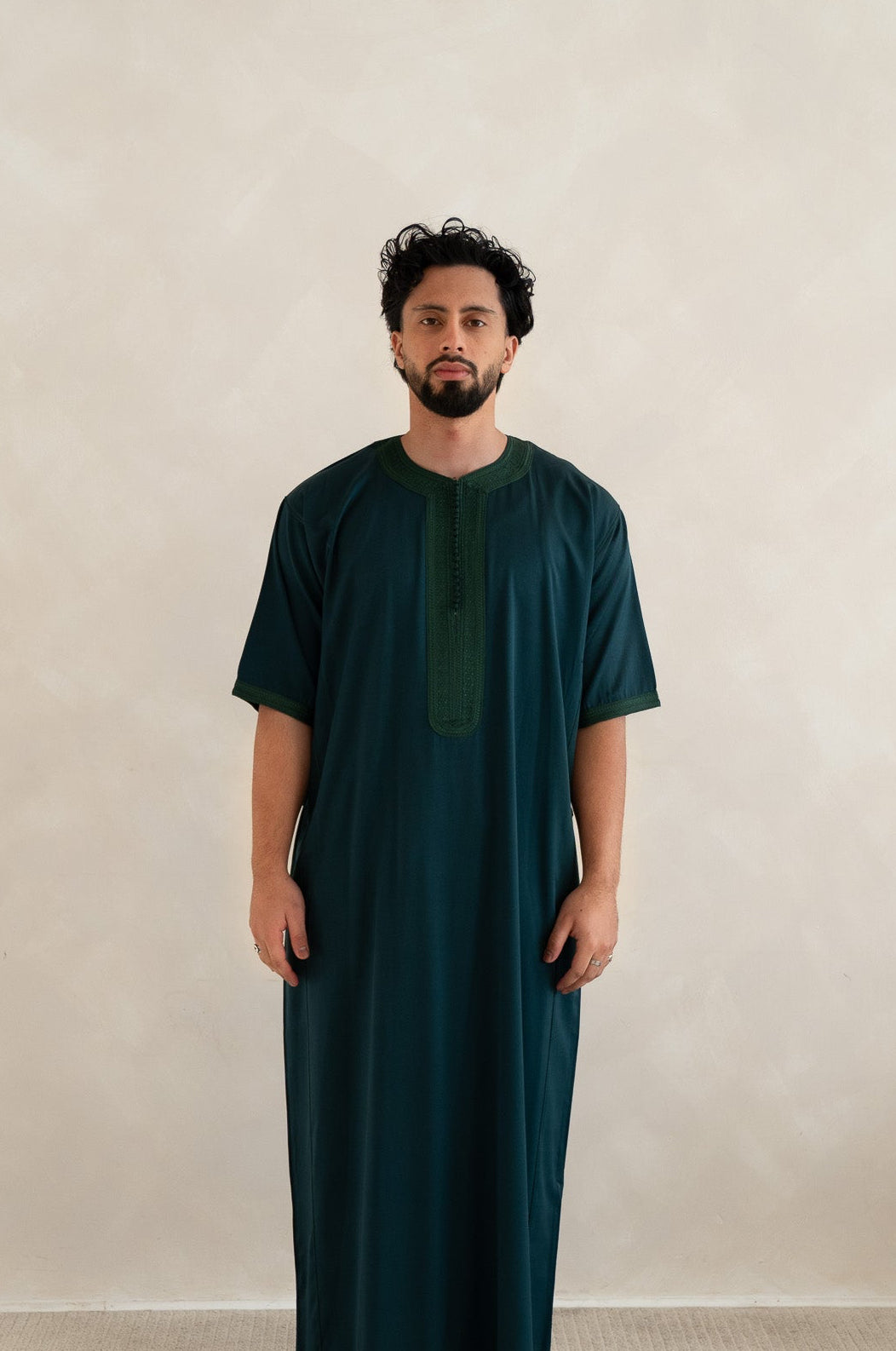 Forest Green Moroccan Gandoura - Half Sleeve Thobe - Traditional Gandoura House Of Haadi Forest Green Moroccan Gandoura - Half Sleeve Thobe - Traditional Gandoura House Of Haadi