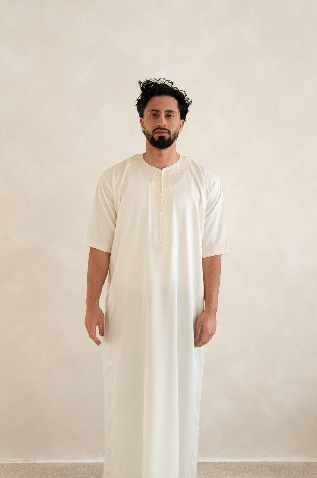 た*こ様 【美品】sahara Cross Neck JQ Sleeve Dre Off‑White Moroccan Gandoura - Half Sleeve Thobe - Traditional
