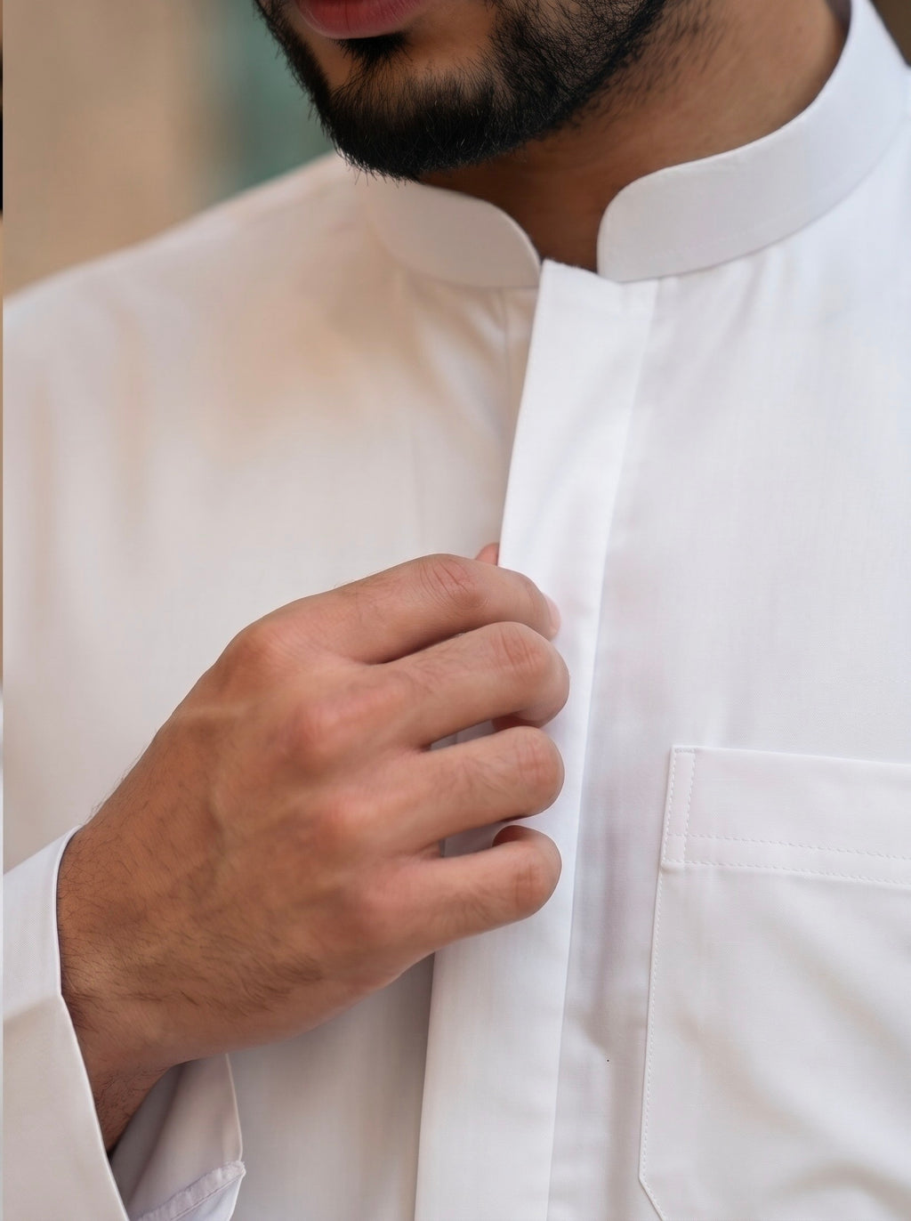 White Platinum Kuwaiti Collared Thobe