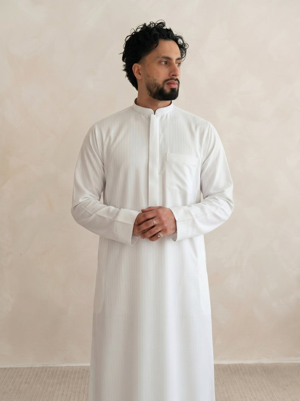 White Platinum Kuwaiti Collared Thobe
