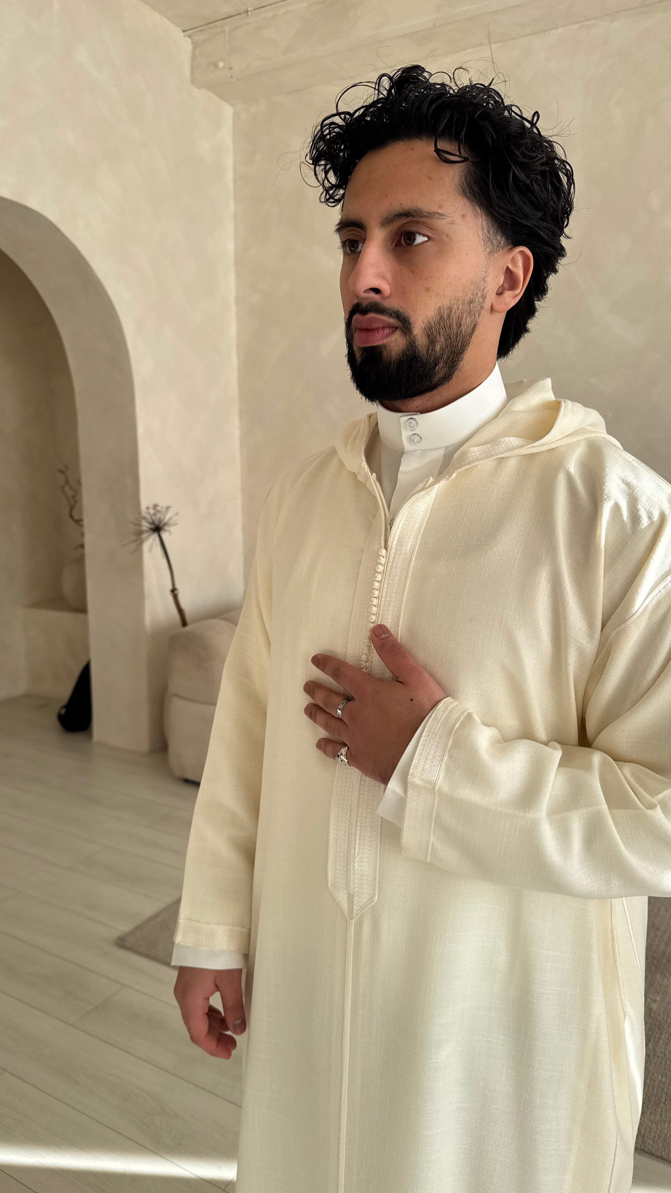 Cream Moroccan Linen Essential Djellaba Thobe