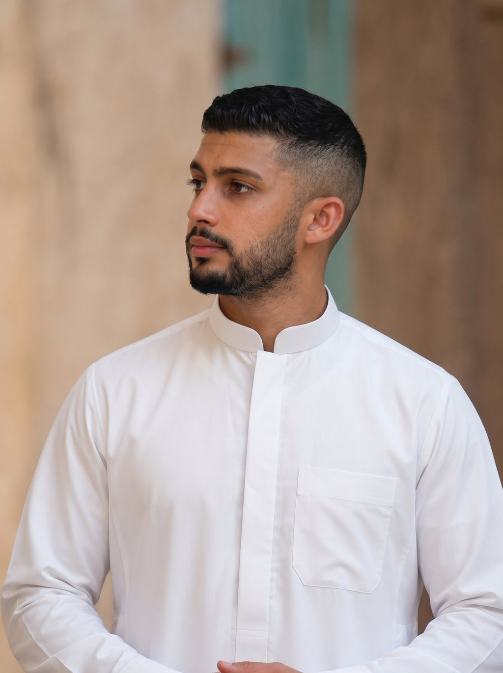 White Platinum Kuwaiti Collared Thobe