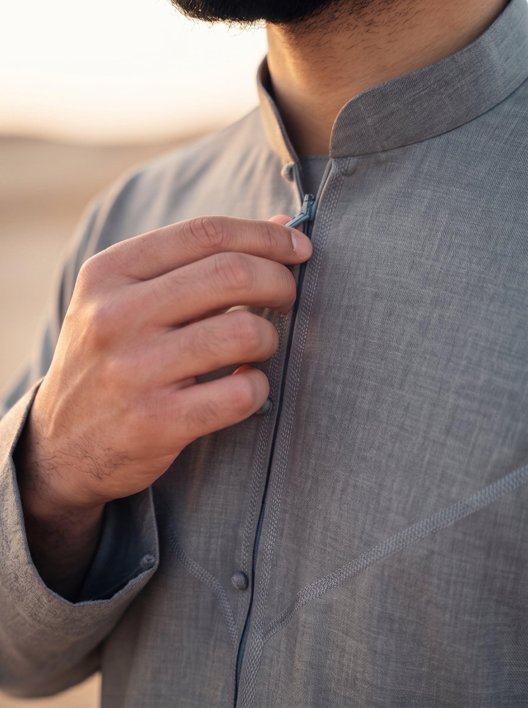 Tweed Grey Platinum Bahraini Collared Thobe
