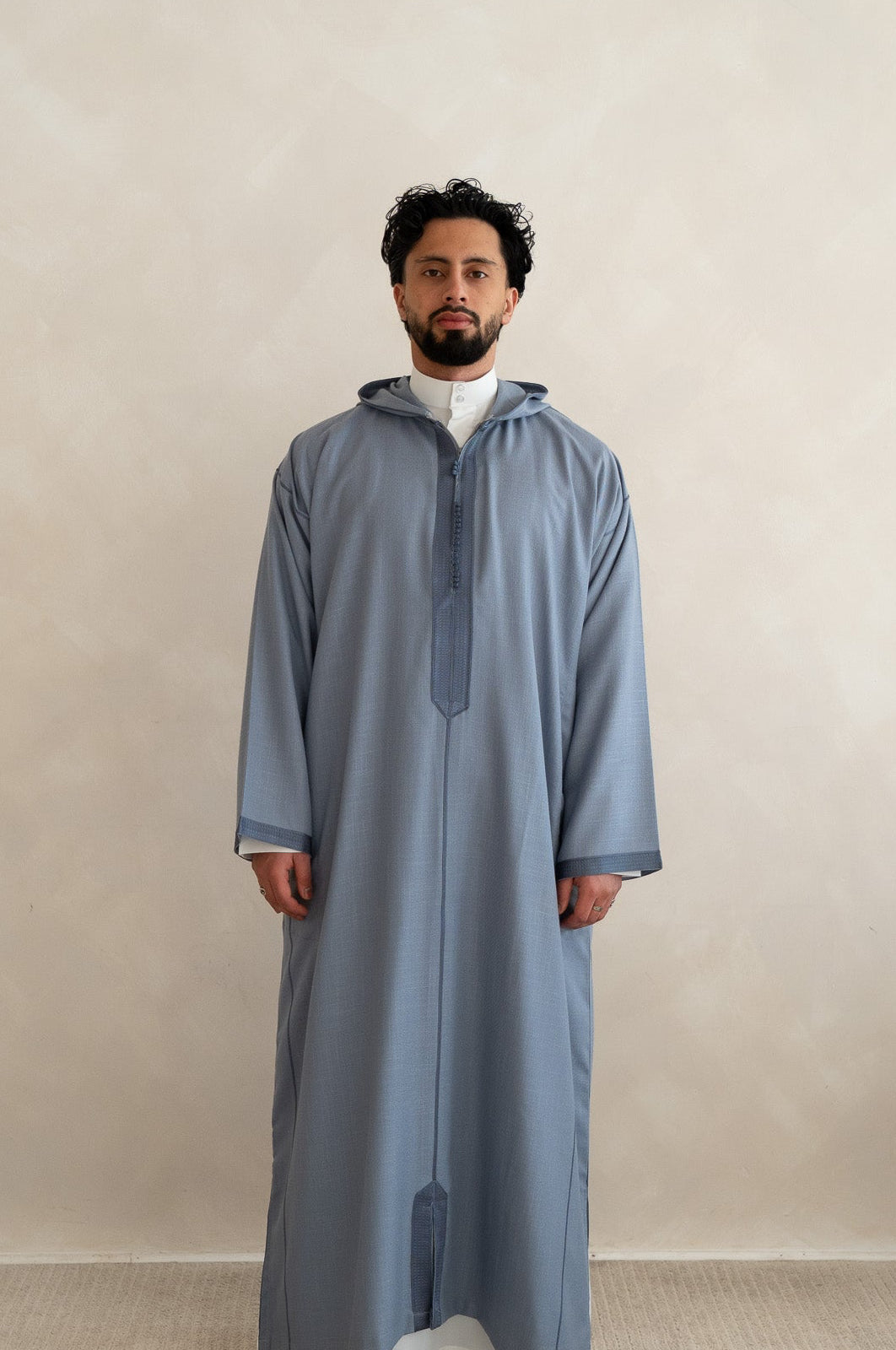 Steel Blue Moroccan Linen Essential Djellaba Thobe
