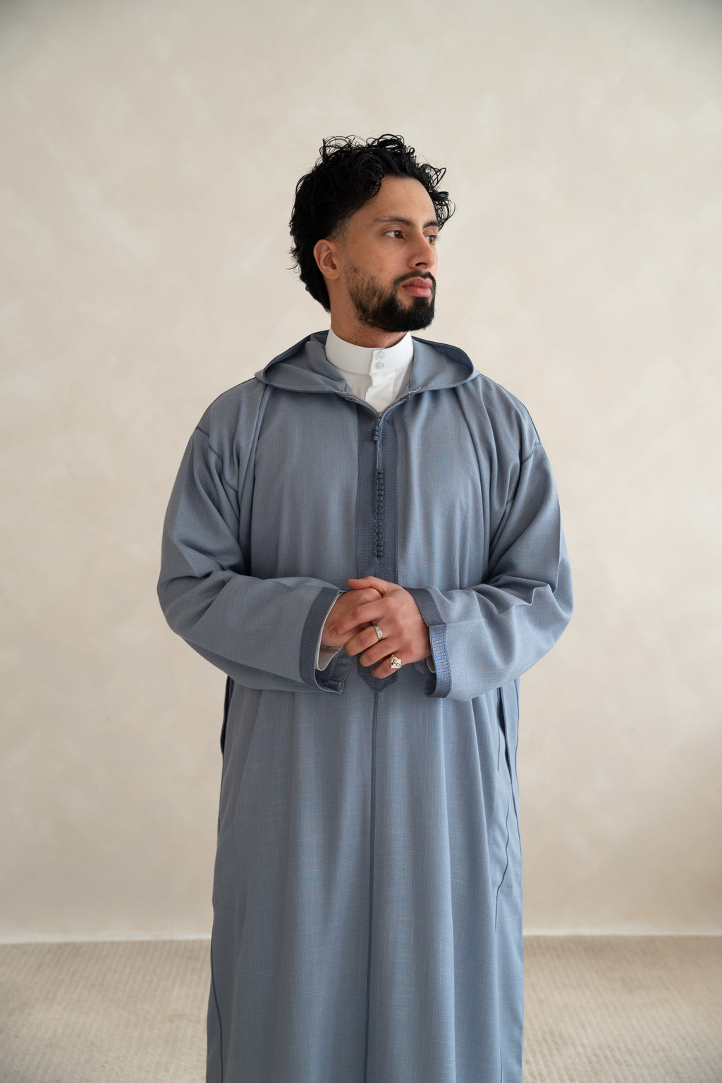 Steel Blue Moroccan Linen Djellaba – Essential Linen Djellaba Thobe