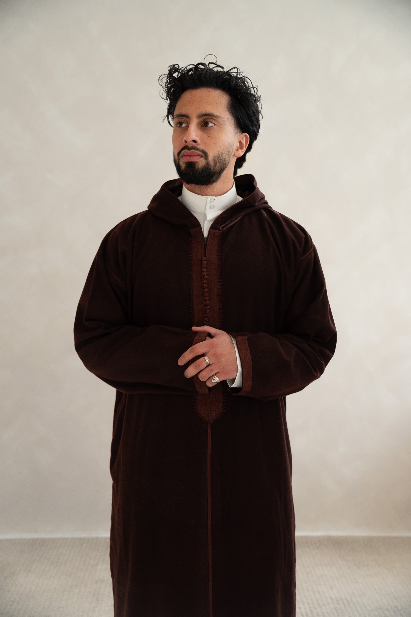 Burgundy Brown Premium Moroccan Cashmere Djellaba Thobe