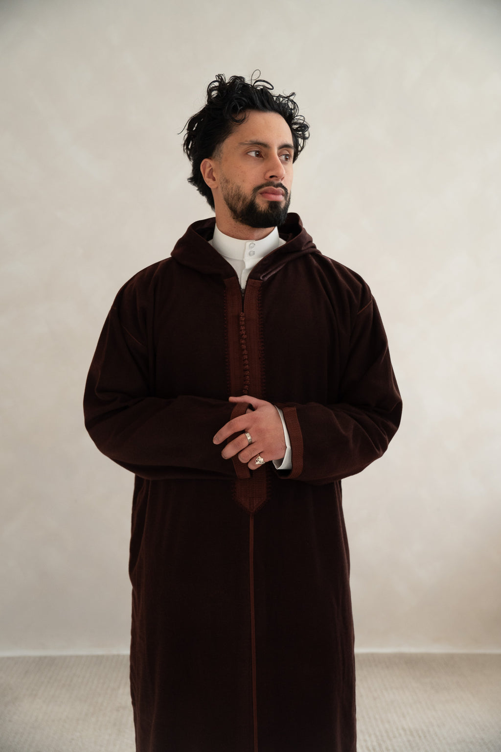 Burgundy Brown Premium Moroccan Cashmere Djellaba Thobe