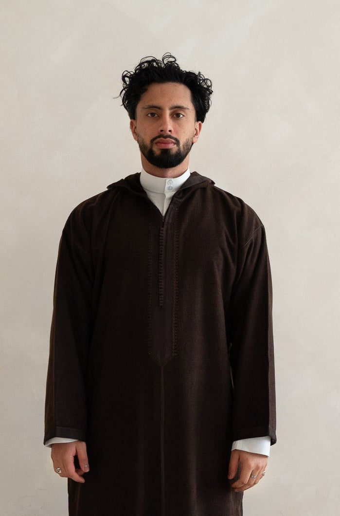 Deep Brown Premium Moroccan Cashmere Djellaba Thobe
