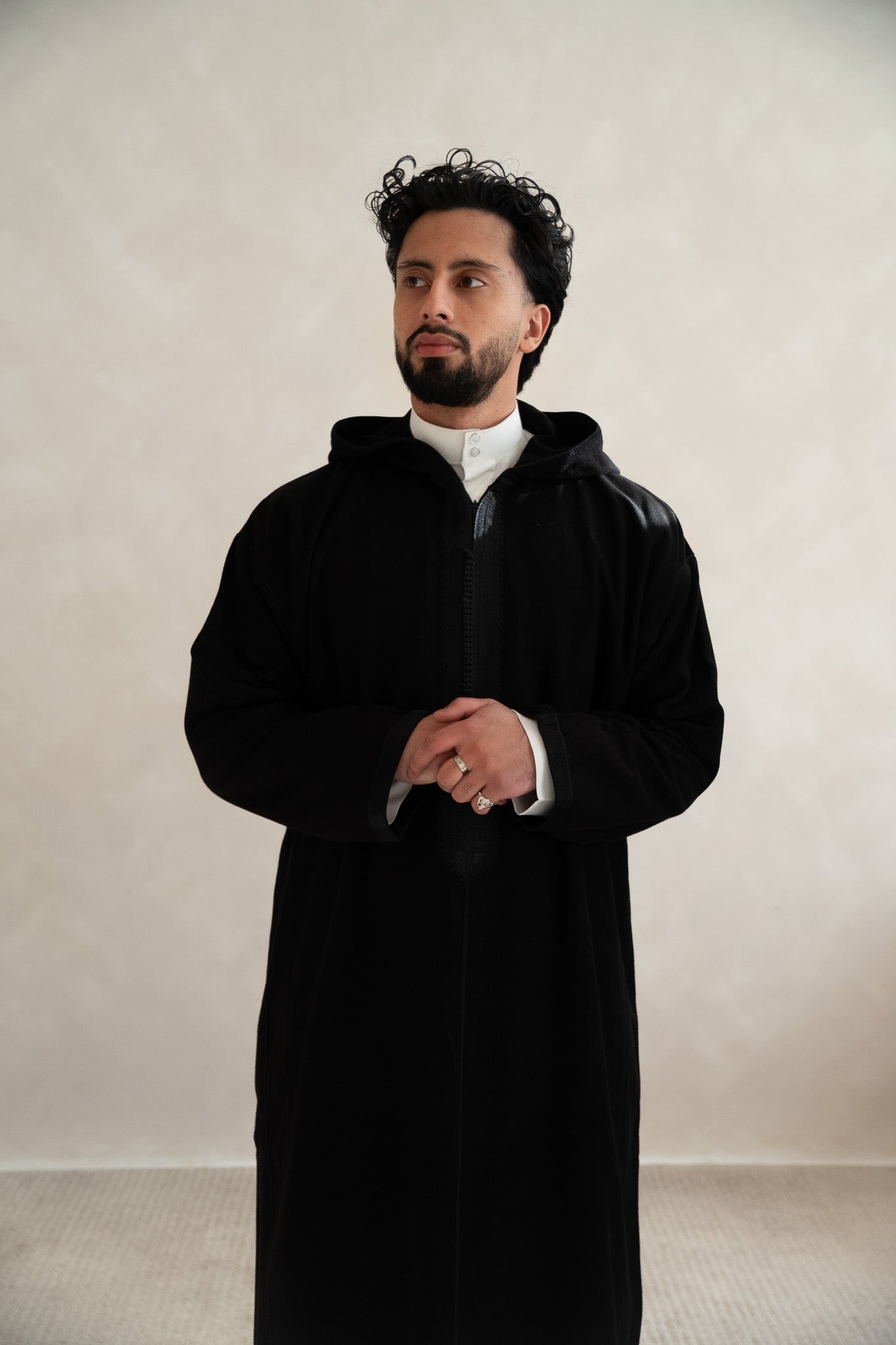 Black Premium Moroccan Cashmere Djellaba Thobe