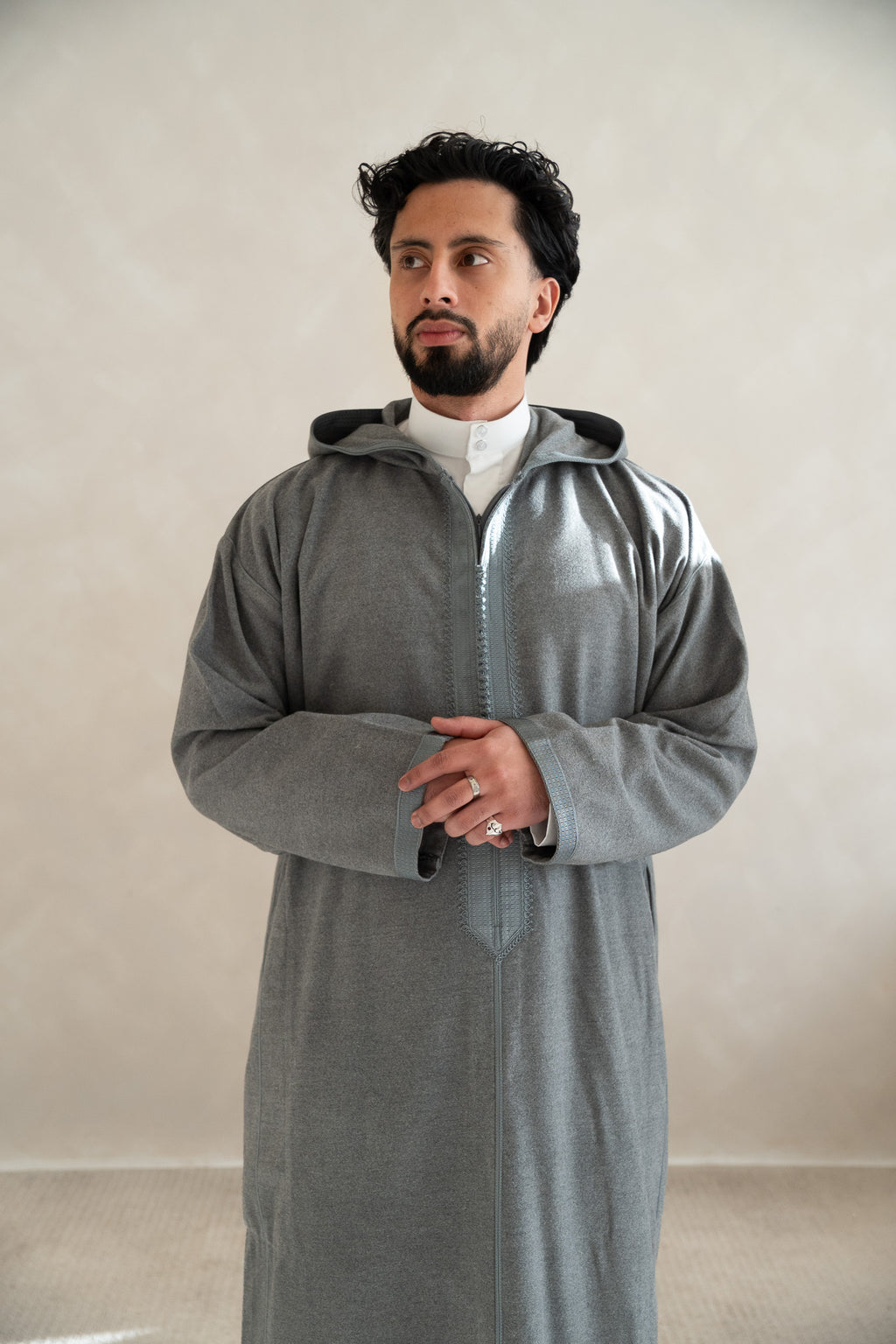 Grey Premium Moroccan Cashmere Djellaba Thobe