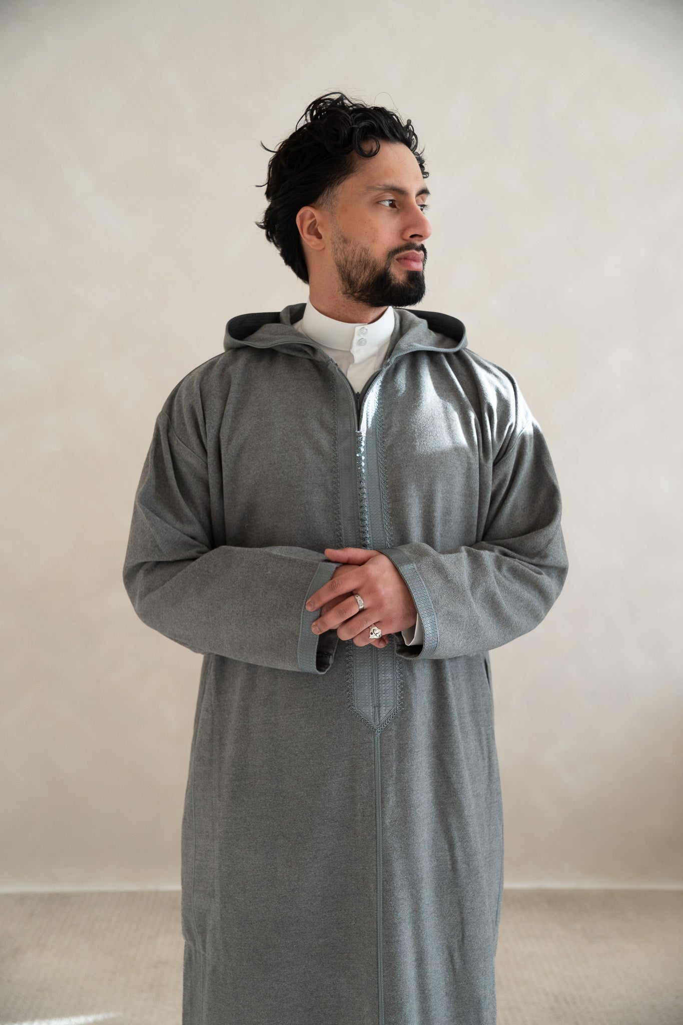 Grey Premium Moroccan Cashmere Djellaba Thobe