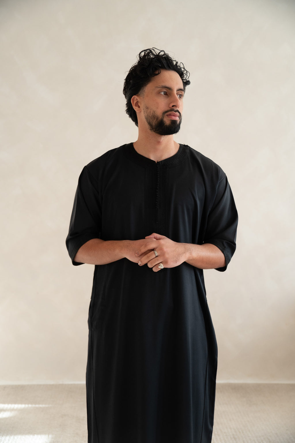 Black Half Sleeve Moroccan Gandoura Thobe