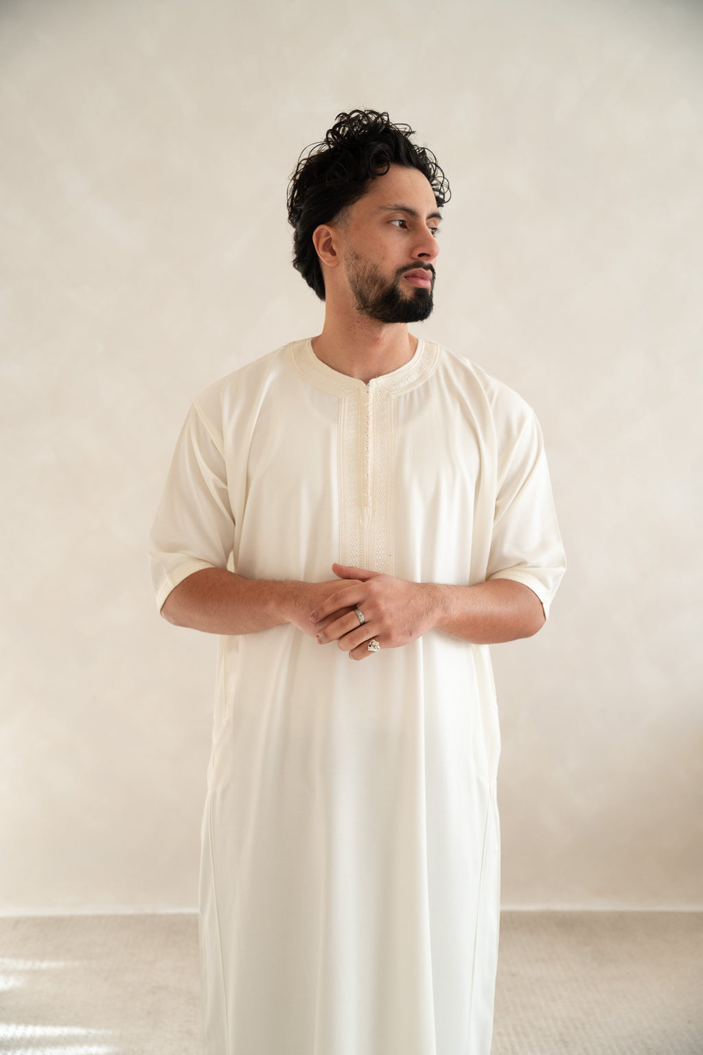 Off-White Half Sleeve Moroccan Gandoura Thobe