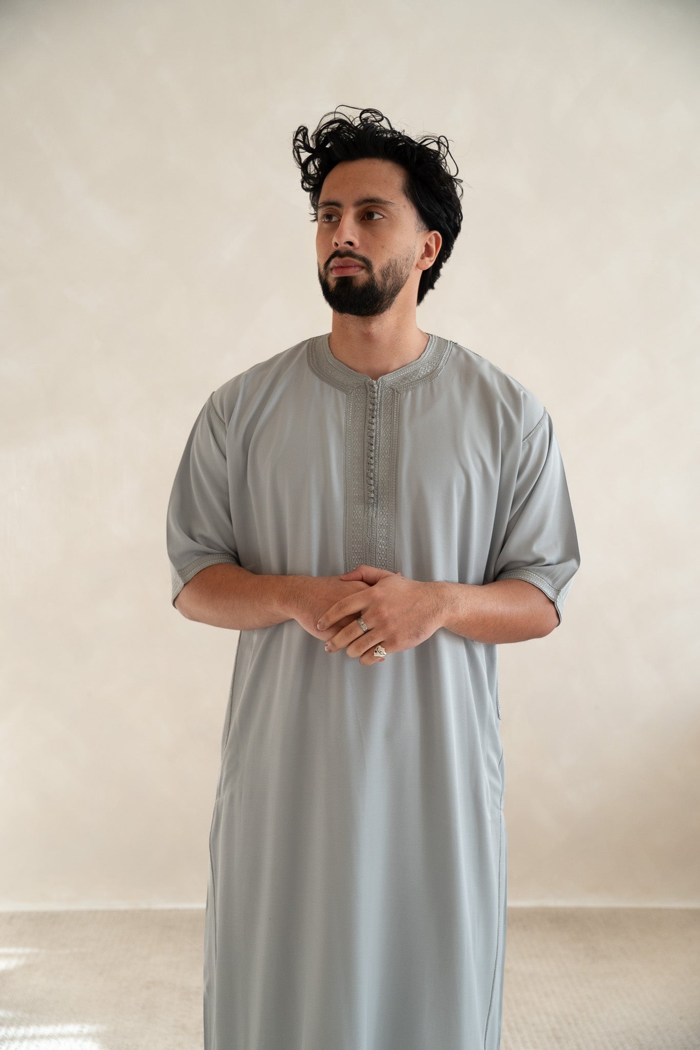 Grey Half Sleeve Moroccan Gandoura Thobe