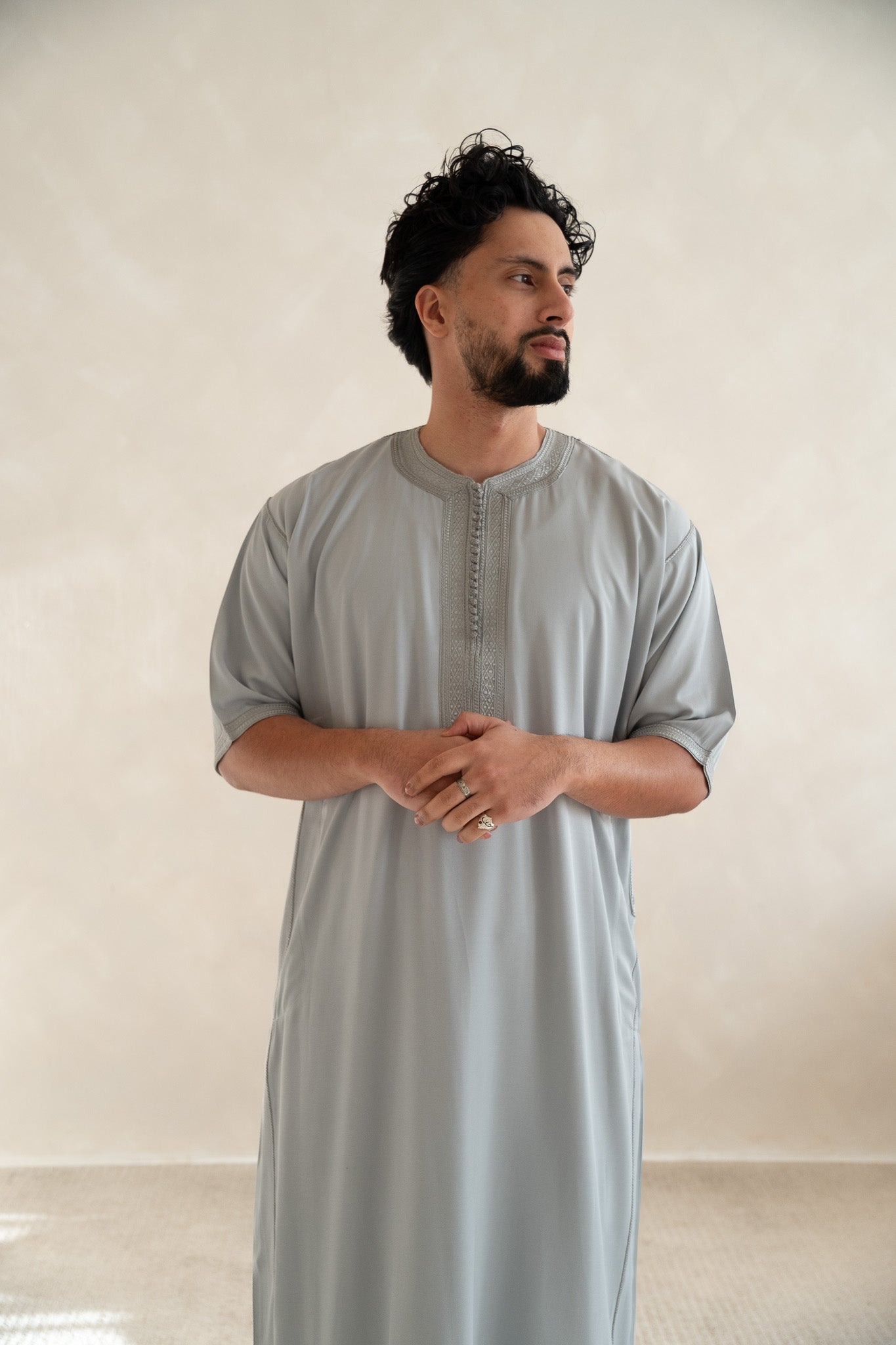 Grey Half Sleeve Moroccan Gandoura Thobe