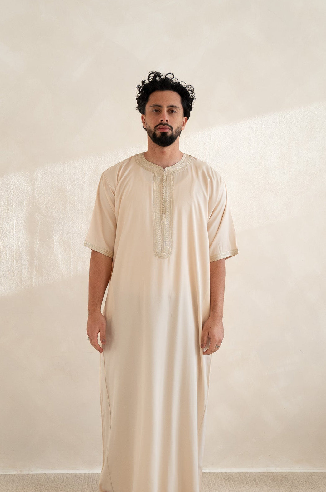 Tan Half Sleeve Moroccan Gandoura Thobe