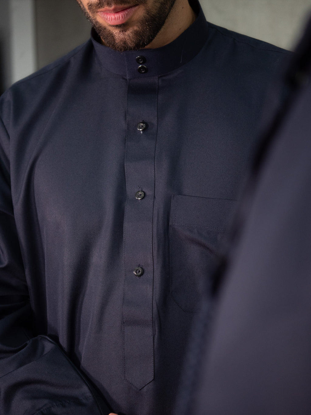 Navy Saudi Cuffed Thobes, Collared Thobes