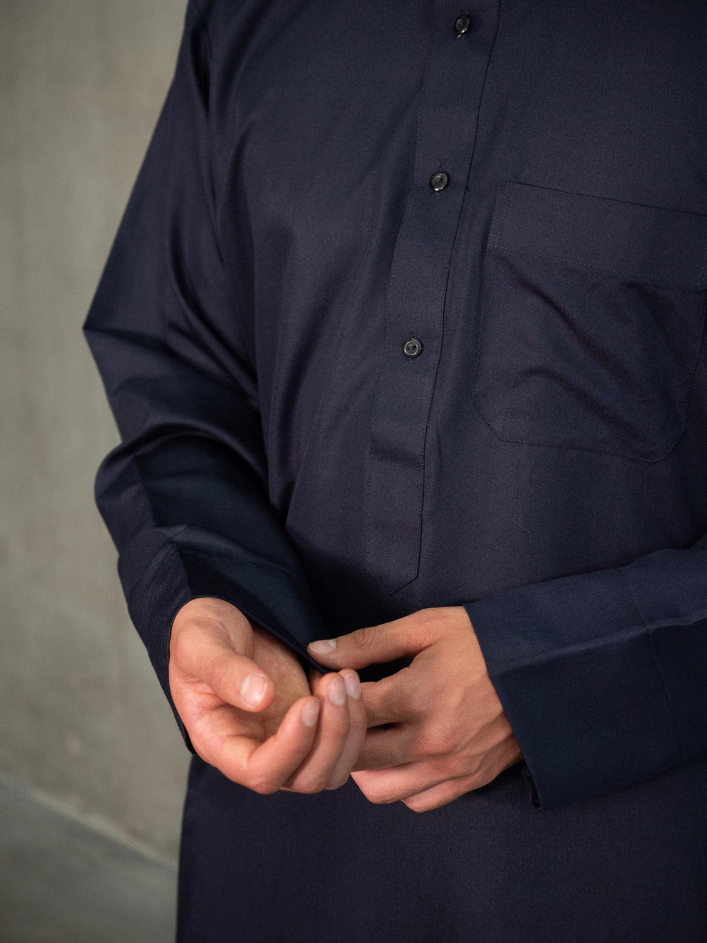 Navy Saudi Cuffed Thobes, Collared Thobes