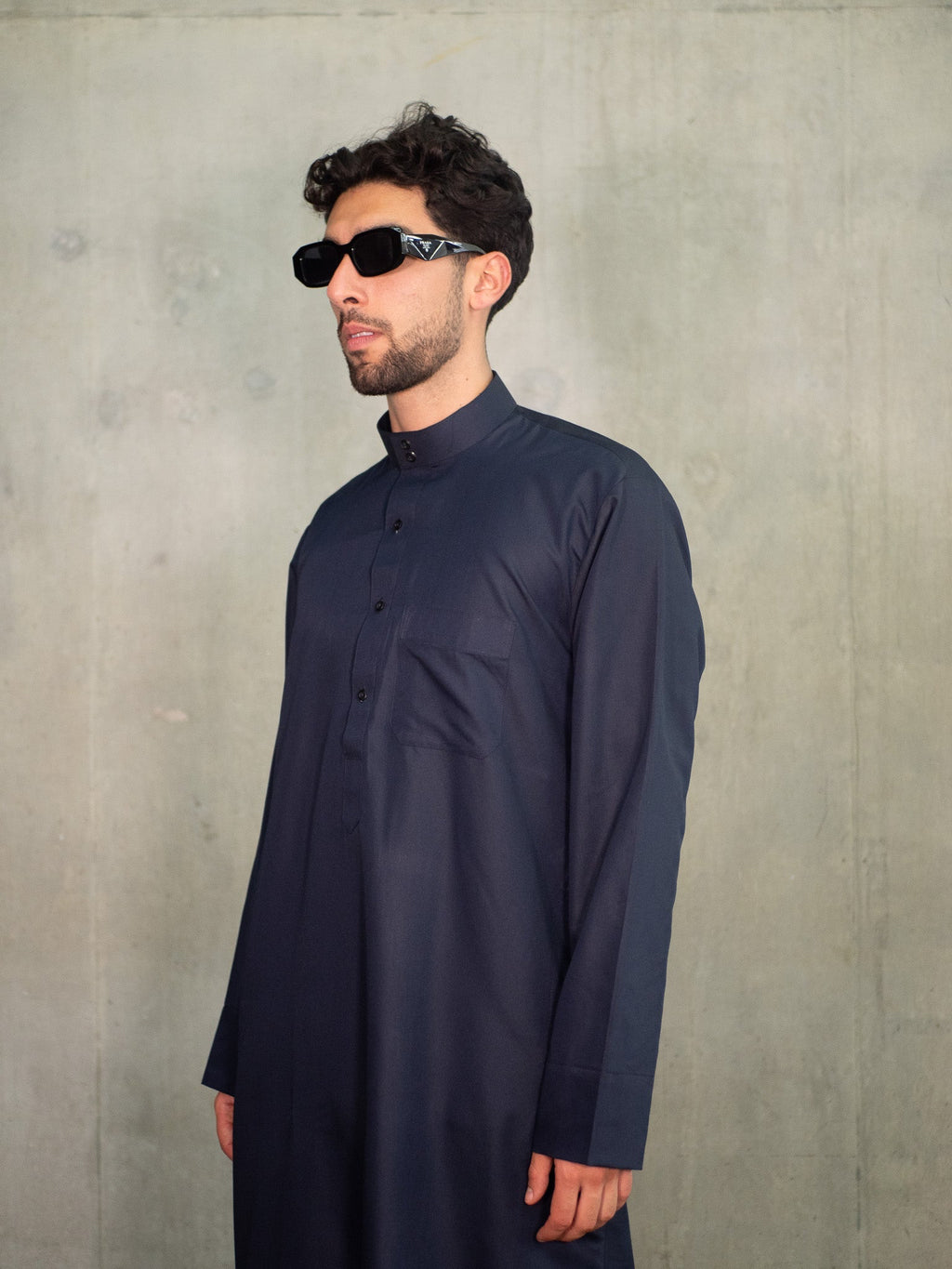 Navy Saudi Cuffed Thobes, Collared Thobes