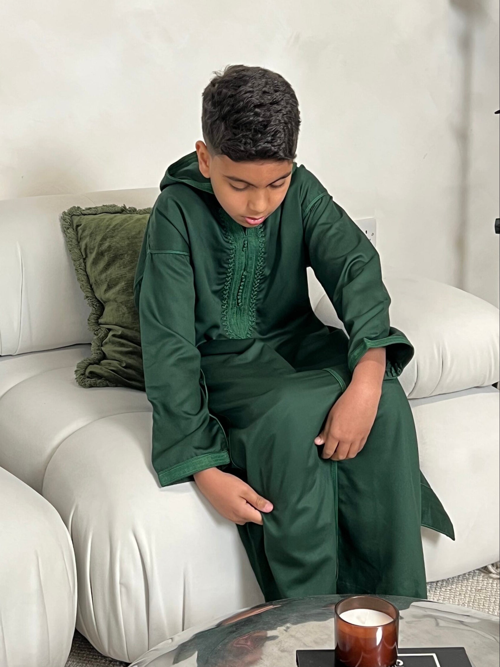 Green Hooded Kids Thobe, Djellaba Kids Range