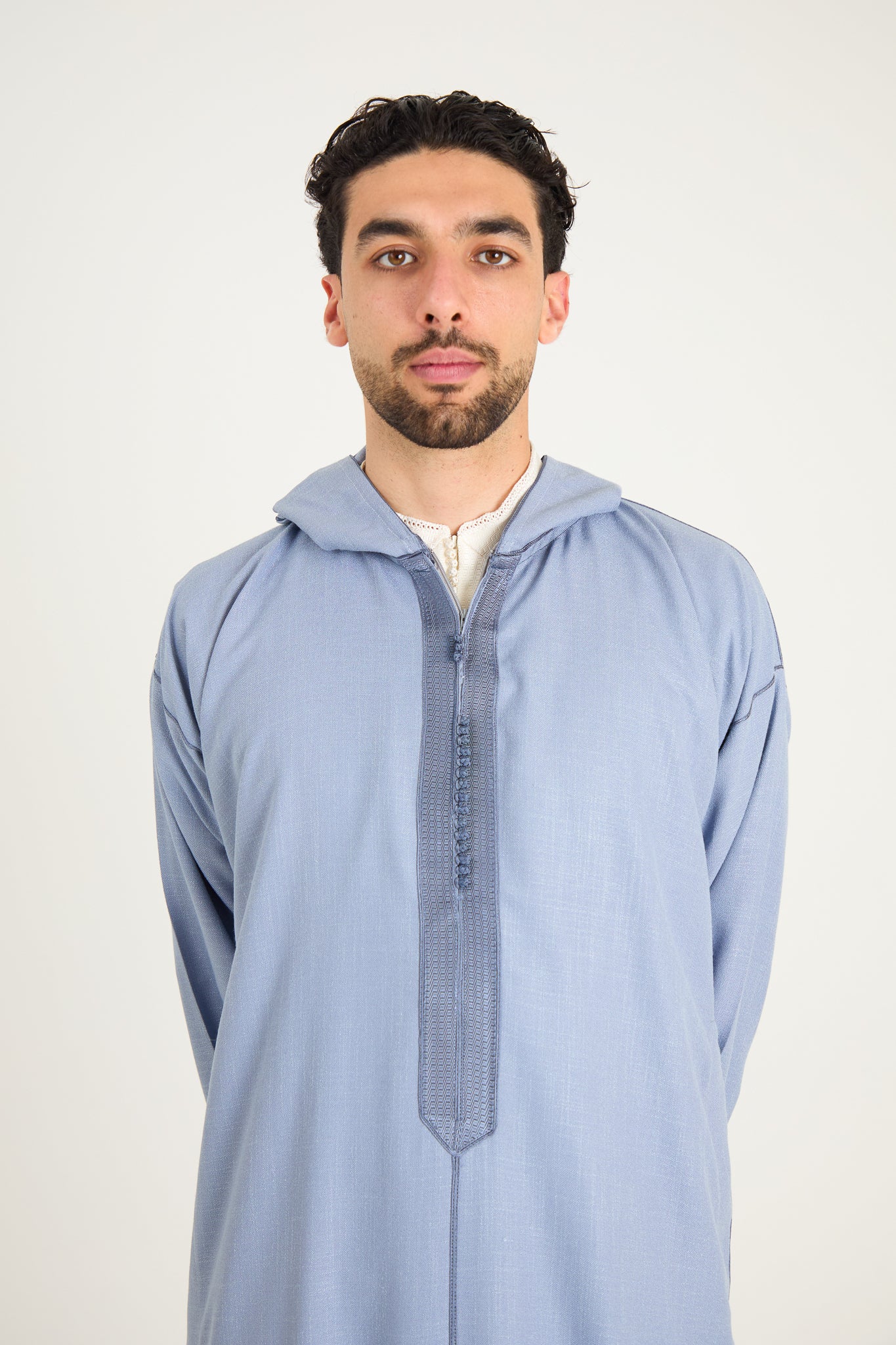 Steel Grey Linen Djellaba, Hooded Thobes