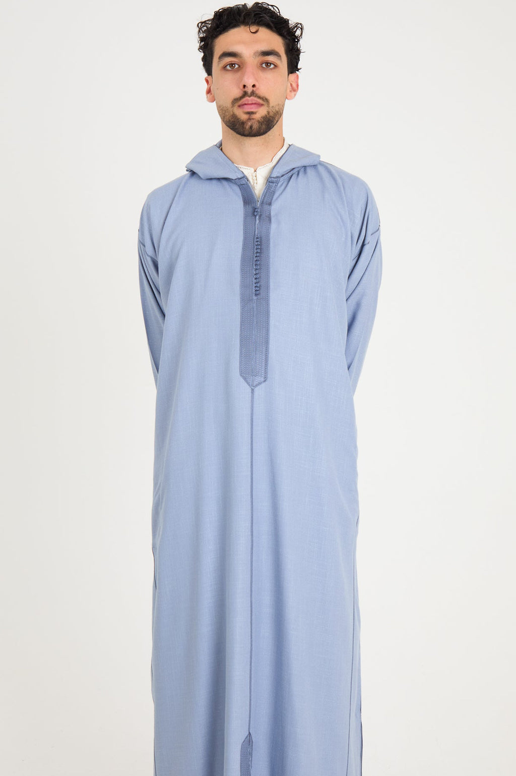 Steel Blue Moroccan Linen Djellaba – Essential Linen Djellaba Thobe