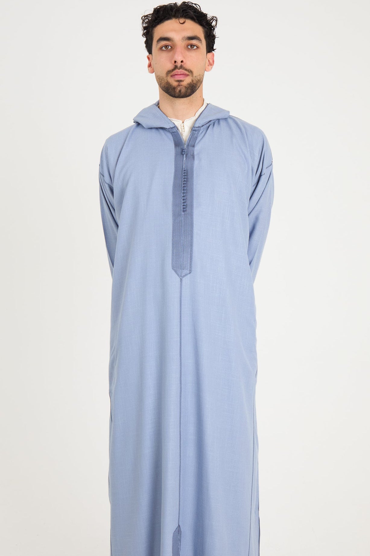 Steel Grey Linen Djellaba, Hooded Thobes