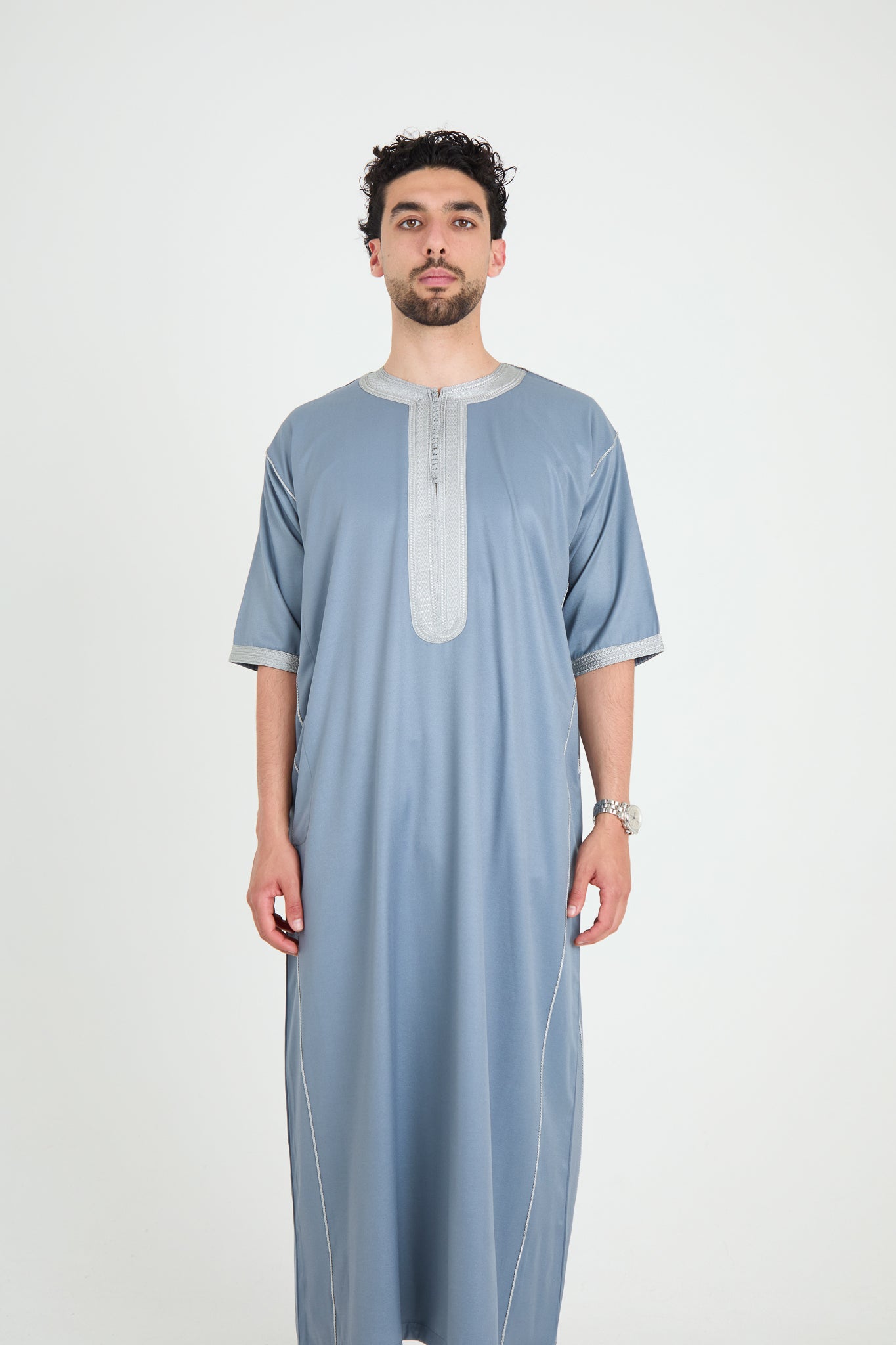 Silver Blue Moroccan Gandoura, Half Sleeve Collection
