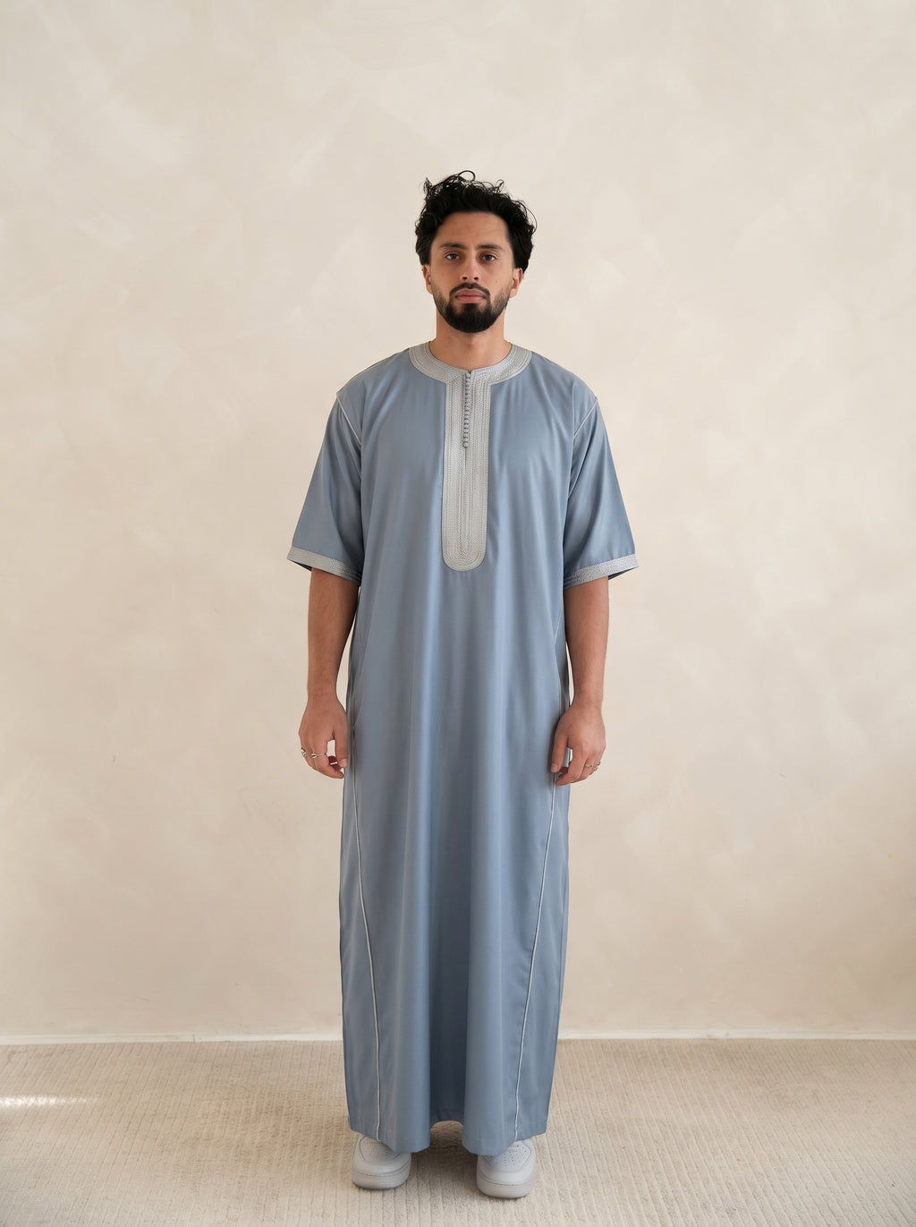 Silver Blue Half Sleeve Moroccan Gandoura Thobe