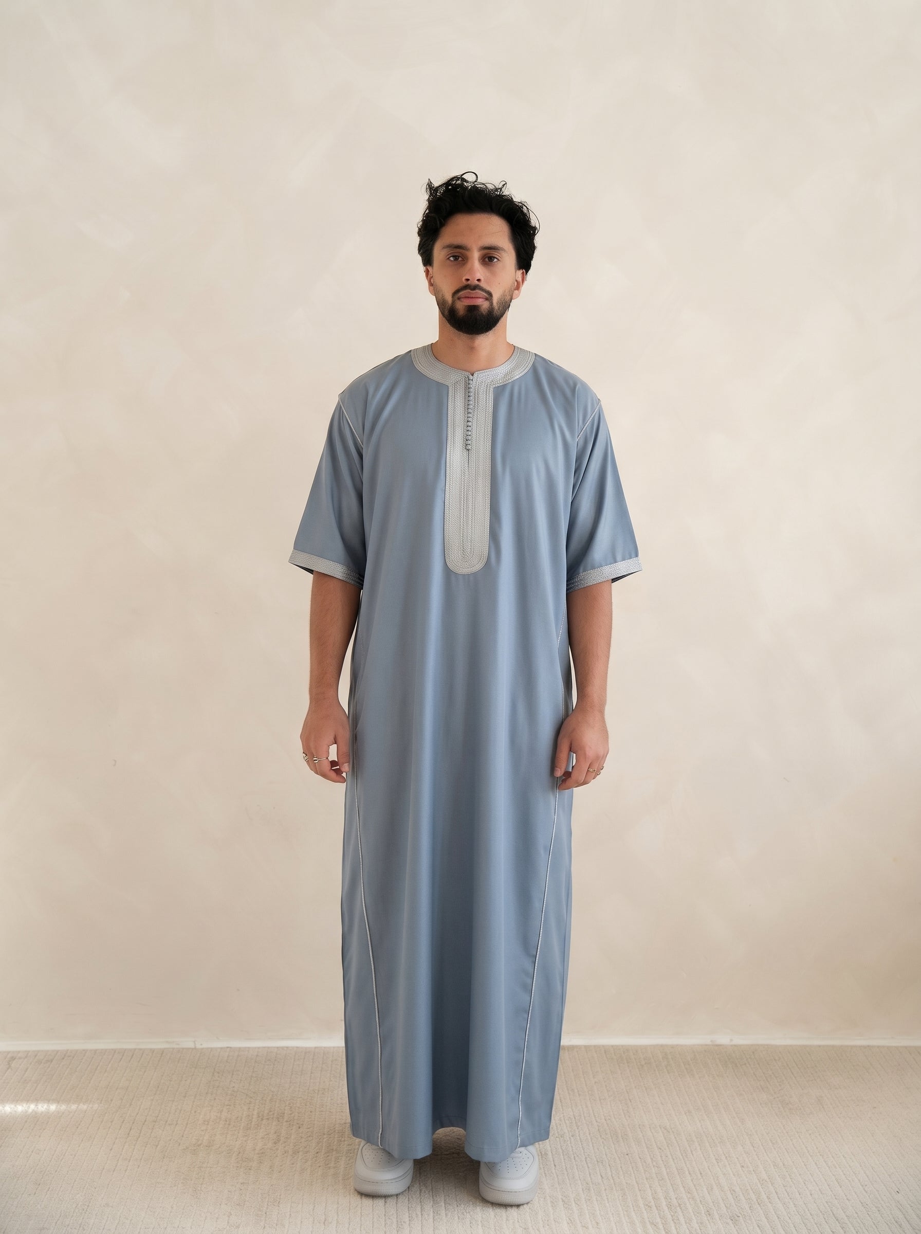 Silver Blue Half Sleeve Moroccan Gandoura Thobe