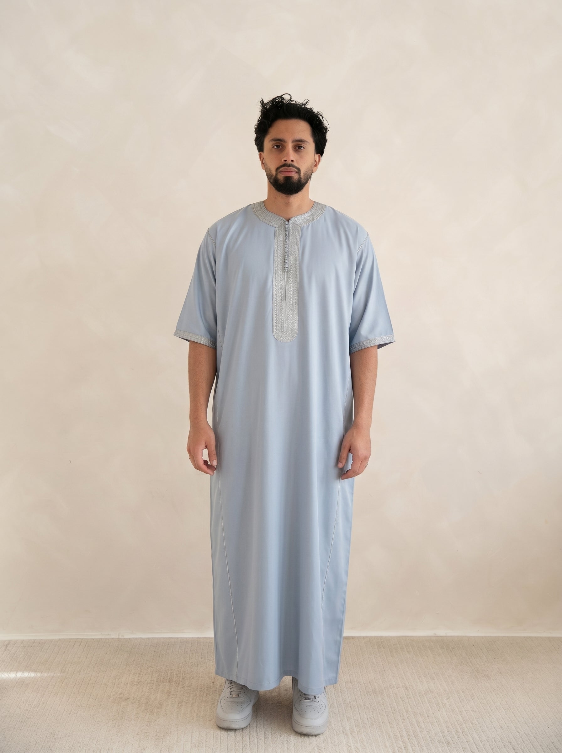 Silver Grey Half Sleeve Moroccan Gandoura Thobe