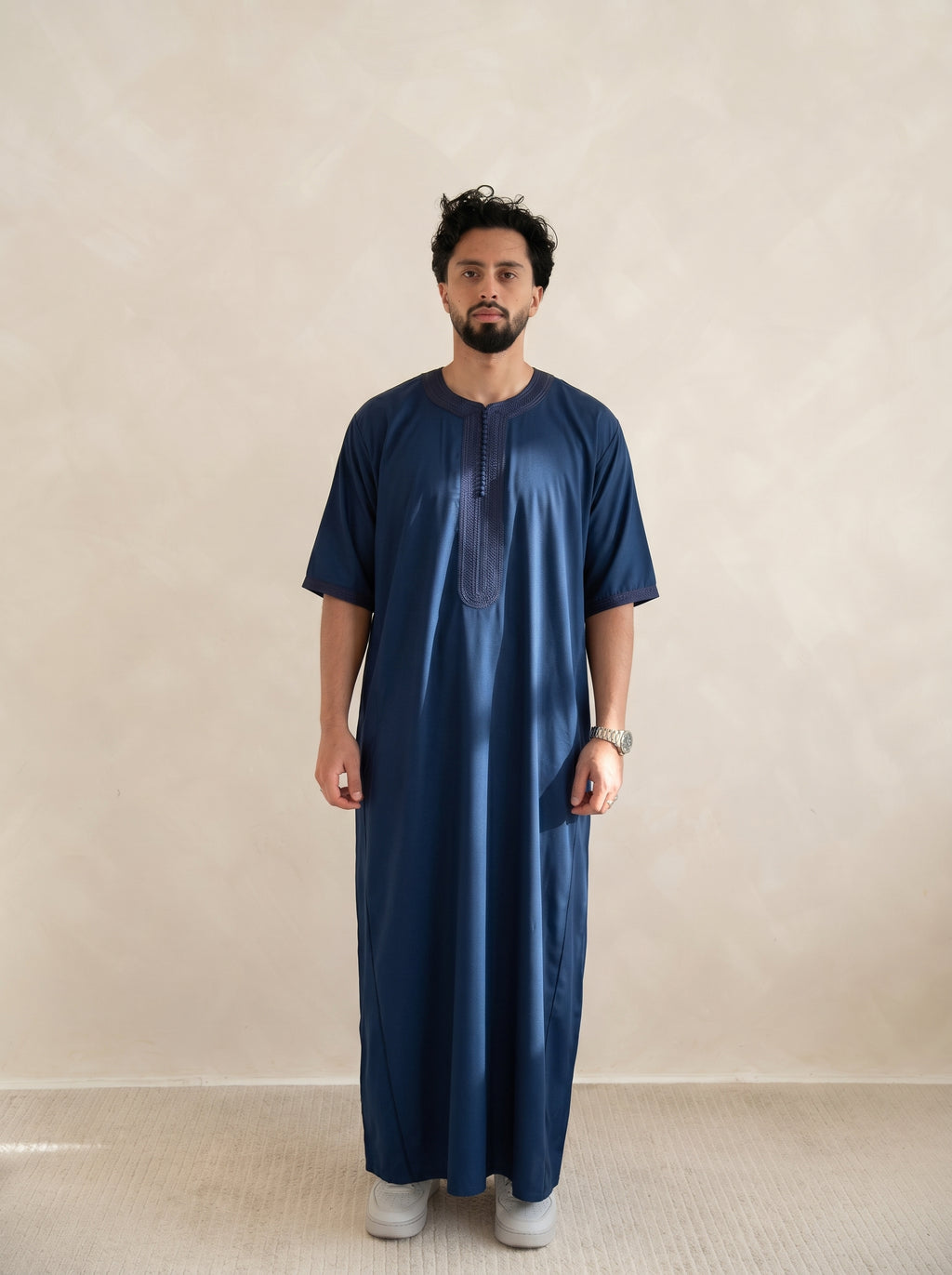 Navy Half Sleeve Moroccan Gandoura Thobe
